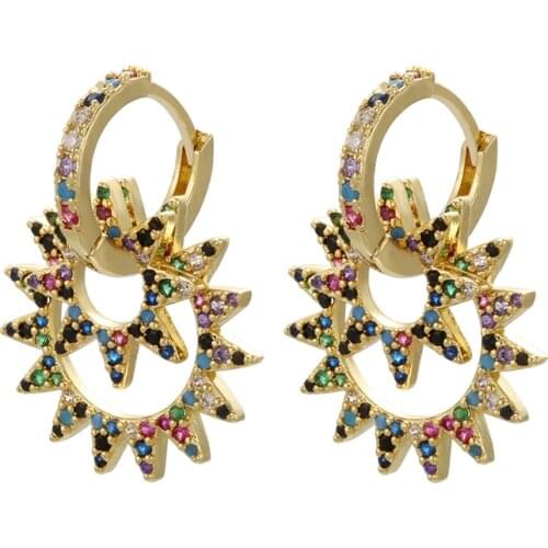 ZHUKOU 21x37mm high quality explosion small sun earrings crystal brass earrings for women& girls jewelry decoration model: VE75