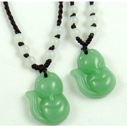 Unique Natural aventurine stone carved fox pendant Gem stone charm Necklace for women Fashion Jewelry making Free shipping 1PC