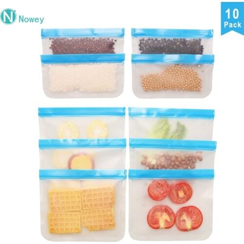 10pcs Blue Food Storage Bag Reusable Freezer Bag PEVA Ziplock Bag Leakproof Top Silicone Bag Zero Waste Kitchen Organizer