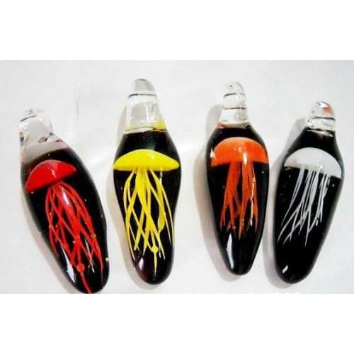 6 pcs Fashion Glass Mix Colorful Jellyfish Pendant Glows in the Dark Jewelry