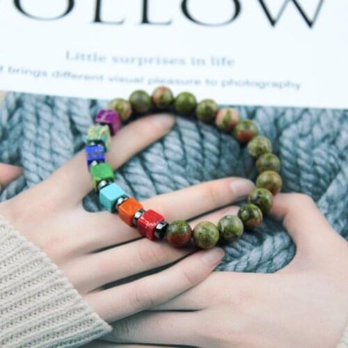 7 color Rainbow Chakra pulseras natrual stone beaded bracelet Square Colorful Emperor beads bracelets for women men jewellery