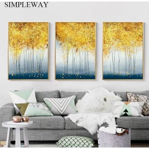 Abstract Forest Golden Leaf Art Poster Nordic Landscape Canvas Print Wall Painting Modern Style Decorative Picture Home Decor