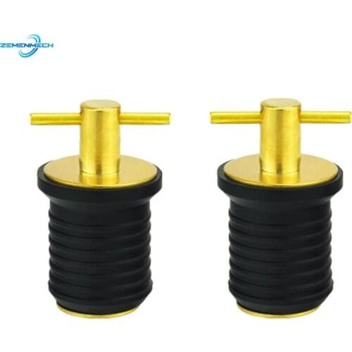 2PCS Boat Accessories Rubber Brass T-Handle TWIST-IN Hull Livewell Boat Drain Plug Boat bilge transom seawall baitwell Marine