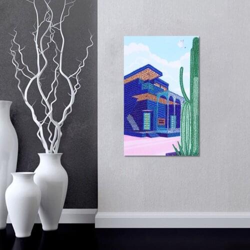 Diamond embroidery circle diamond special shape cartoon painting Green Plant Villa rhinestone crystal painting home decoration