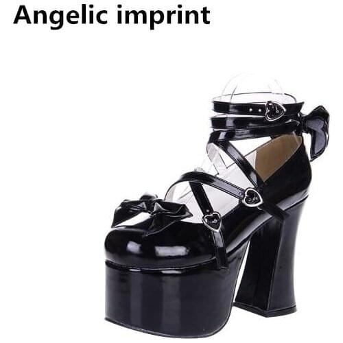 Angelic imprint new woman mori girl lolita cosplay shoes lady super high heels pumps women princess dress party shoes 33-47 bows