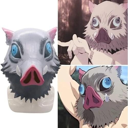 Eraspooky Anime Demon Slayer Cosplay Inosuke Hashibira Mask Kimetsu no Yaiba Pig Latex Masks Headwear Carnival Costume Prop
