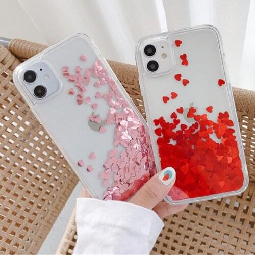 Moskado Dynamic liquid Bling Love Heart Phone Cover For iPhone 12 Mini 11 Pro Max X XR XS Max 7 8 7Plus Clear Hard PC Back Case