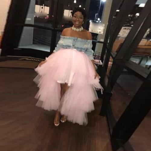 2019 Fashion Baby Pink High Low Tiered Tulle Skirts Ruffles Elastic Tutu Skirt Bridal Bridesmaid Tulle Skirt Custom Made