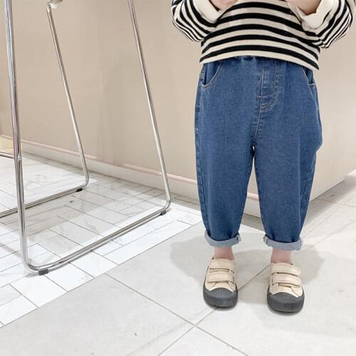 Kids Boy Girl Casual Autumn Jeans New Fashion Fall Spring Korean Style Solid Color Jeans Childrens Denim Pants For 1-7 Years