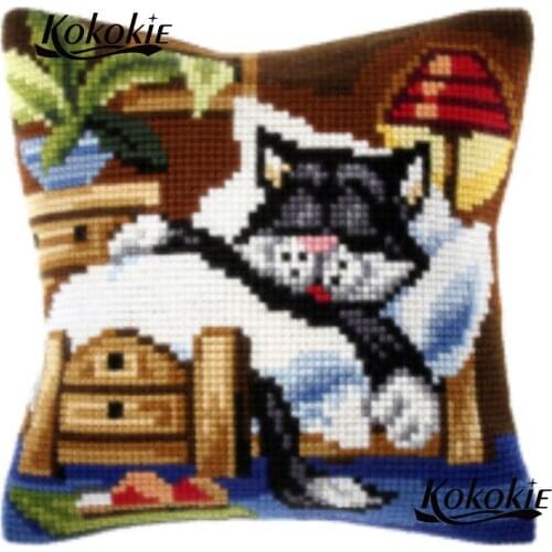 DIY cushion mat cartoon pattern printing throw pillow case accessories cross stitch kit For handmade Embroider Needlework Sets