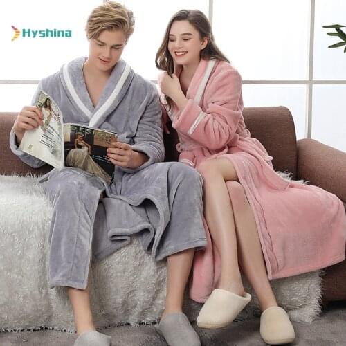 Long Thick Flannel Pajamas Couples Nightgown Mens and Womens Large Coral Velvet Bathrobe