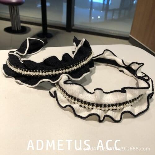 Elegant Pearl Chain Headband Hair Hoop New Handmade Bohemian Ruffle Fabric Pearl Hair Accessories Headwear Headband Wholesale