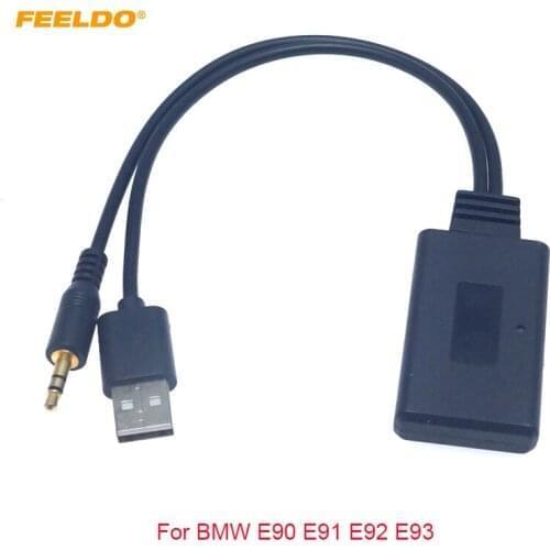 FEELDO 1PC Car 12V Audio Wireless Bluetooth Module USB 3.5mm Socket Music AUX Adapter For BMW E90 E91 E92 E93 AUX Cable