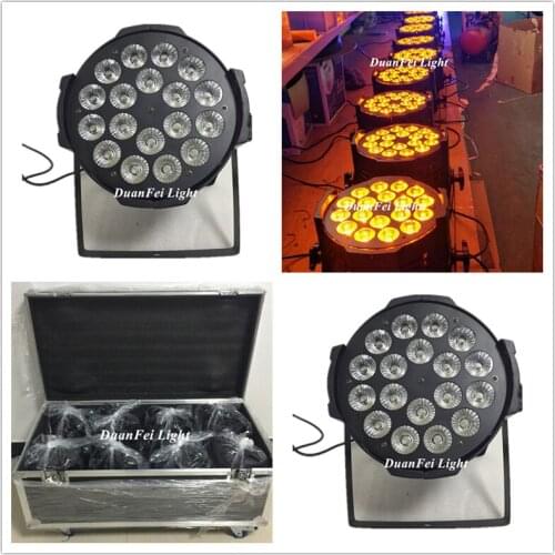 Flightcase) 8pcs staging lighting effects weddings led 64 par dmx par led rgbwa 5in1 18x12w