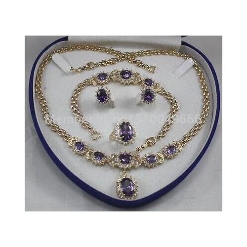 Hot sale womens red purple blue crystal green STONE Earring Bracelet Necklace Ring set