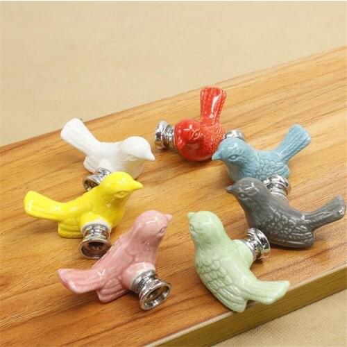 2021 New Cartoon Shaped Ceramic Handle Lovely Pigeon Childrens Cabinet Door Drawer Knob Handles White Single Hole Pulls
