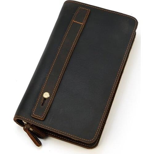 New Fashion Male Clutch Wallet Hand Purse For Men Genuine Leather Clutch Bag With Wrist Belt Big Roomy Cash Card Purse