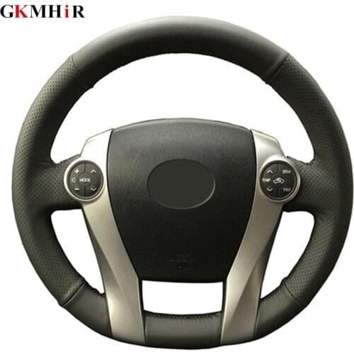 Genuine Leather Hand-Stitched Black Car Steering Wheel Cover for Toyota Prius 2009-2015 Aqua 2014 2015