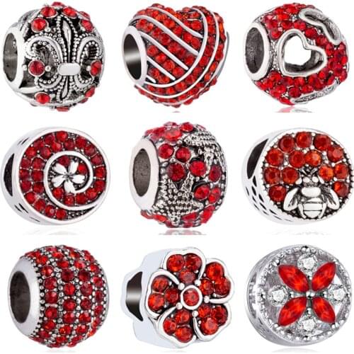 Red Color Hollow Music Stars Flowers Leaves Love Hearts Beads Charms Fit Pandora Bracelets DIY Jewelry for Women Lover Trinket