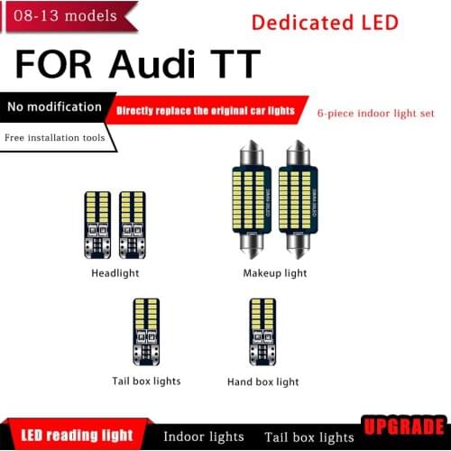 6 Pcs/set Car White Interior LED Light Bulbs Package 39mm For Audi TT 2008 2009 2010 2011 2012 2013 Map Dome License Lamp Light