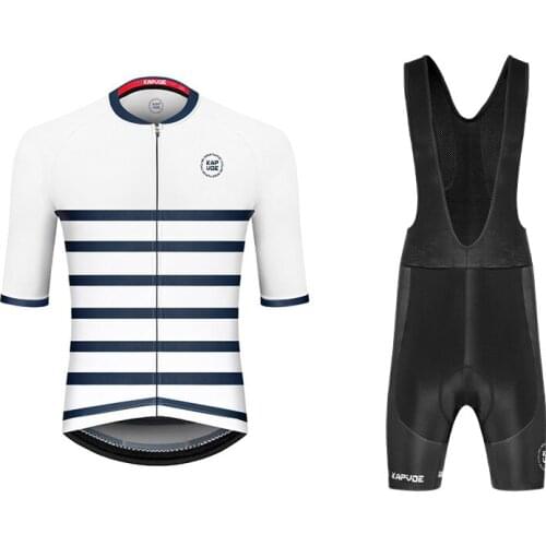 Kapvoe Men Jersey UV Skin Cycling Jersey Short-sleeves Set Breathable Bike Maillot Classic Stripe Pattern Cycling Jersey Short