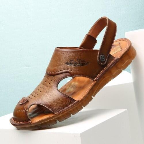 Sandals And Slippers Men 2019 Summer New Leather Full Leather Mens Outer Wear Sandals Non-slip Soft Bottom Outdoor Beach Shoes