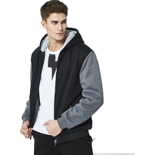 Mens Velvet Padded Sweater Jacket Street Hoodies Hooded Jacket Plus Size Mens Cotton Coat