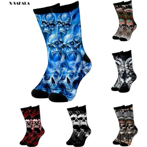 Skull Head Viking 3D Fashion Long Socks Cycling Casual Novelty High Socks Men Women Cotton Funny Colorful Leg Calf Cotton-1