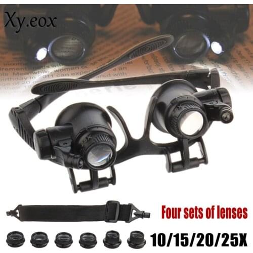 New 10/15/20/25X Jeweler Watch Repair Loupes Binocular LED Magnifying Glass