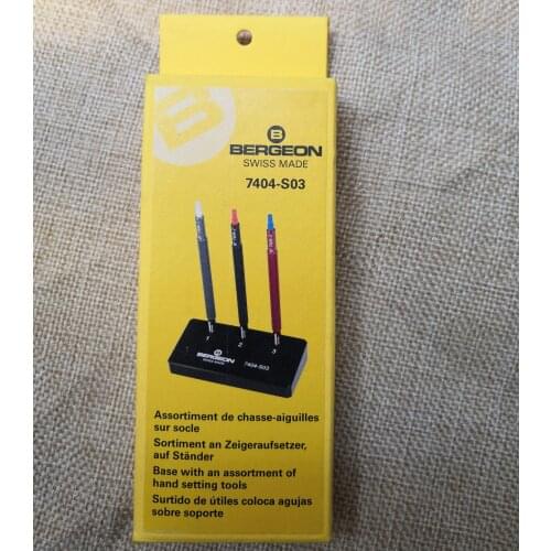 Original Set of BERGEON 7404-S03 set with base three pinching pens, watch maintenance tools and mounting needles