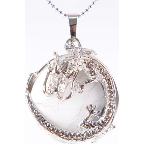 Necklaces Pendants Women Natural Stone Purple Crystal Pink Quartz Tiger Eye Lava Rock Flat Round Beads Dragon Fittings D699—D701