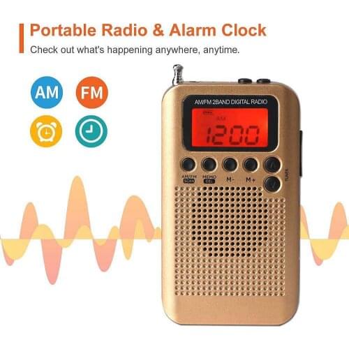 Portable AM FM Two Band Radio with Alarm Clock & Sleep Timer Digital Tuning Stereo Radio with 3.5mm Headphone Jack for Walking
