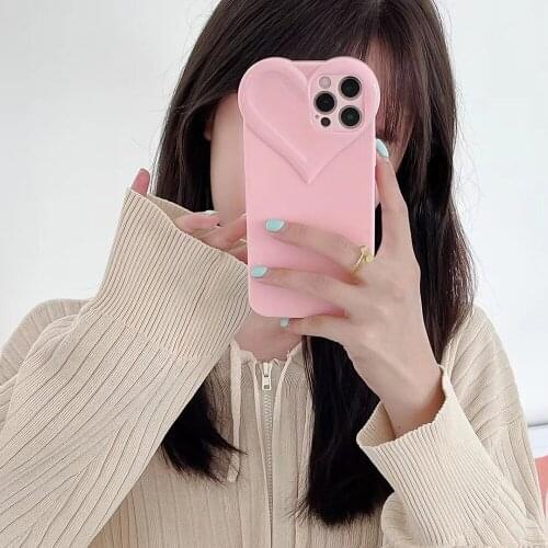 Candy Colors Three-dimensional Love Heart Bumper Phone Case For iPhone 11 12 Pro X XR XS Max 7 8 Plus Soft Shockproof Back Cover
