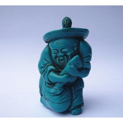 Rare Collectable Turquoise Fisherman Perfume Snuff Bottles Fish And Man Wealth Success Statue