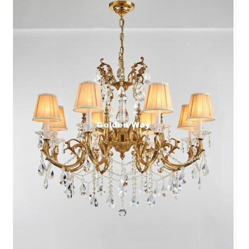 Modern Bronze K9 Crystal Chandelier 6lights LED Copper Light Fixture Luminaires Hanging Lamparas for Living room Home Decoration