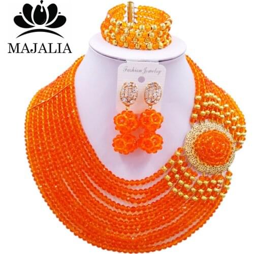 Majalia Fashion Nigeria Wedding African Beads Jewelry Set Orange Crystal Necklace Bridal Jewelry Sets Free Shipping 10KP021