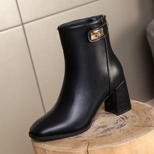 Woman Ankle Boots Genuine Leather Fashion Luxury Designer Brand Ladies Shoes High Heels Autumn Winter Boots Chelsea Chunky