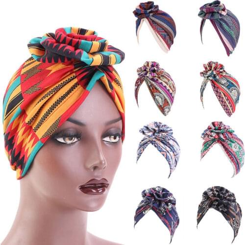 New Ethnic Chain Printed Big 3D Flower headscarf women turban hat turbante femme musulman india hat islamic Chemo Cancer Cap