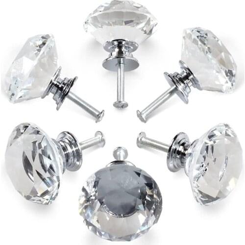 10Pcs/set 30mm Diamond Design Stylish Crystal Glass Handles Cabinet Drawers Pull Kitchen Cabinet Door Closet Handles