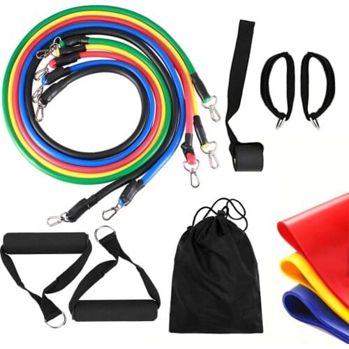 14pcs Resistance Bands Set Fitness Exercise Tube Bands Door Anchor Ankle Straps Cushioned Handles with Yoga Stretching Bands
