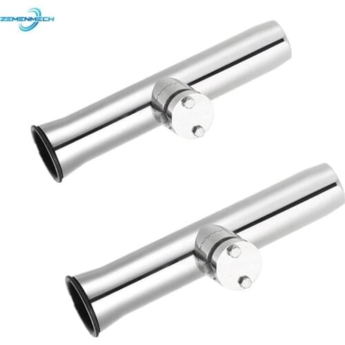 2PCS 316 Stainless Steel Fishing Rod Holder Pole Bracket Support Rail Mount with Clamp Stand For Fishing Rod Holder Marine Yacht