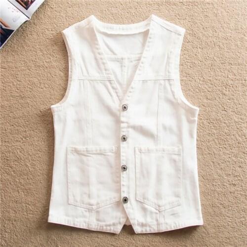 #3148 White Blue Denim Vest Women Casual Jeans Vest Slim V Neck Single Breasted Waistcoat Sleeveless Denim Jackets Size S-6XL