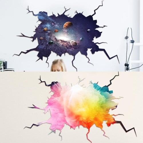 3D Universe Satellite PVC Sticker Wall Decoration Colorful Universe Explosion Wall Sticker Childrens Bedroom Wall Decal