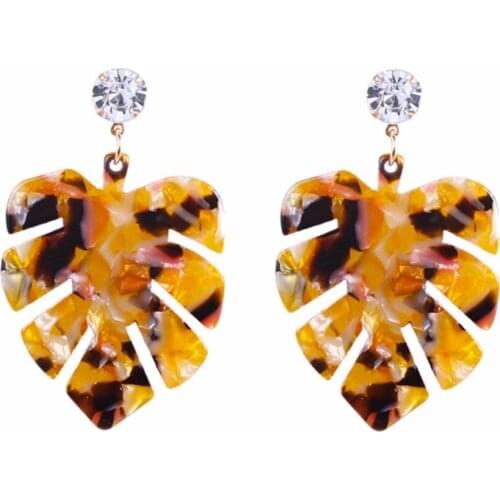 Acrylic Palm Leaf Earrings - Women Girls Statement Resin Monstera Drop Dangle Earrings Fashion Jewelry
