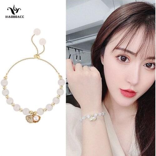 XiaoboACC Korea Celebrity Micro Inlaid Zircon Shell Opal Design Simple Cool Breeze Bracelet