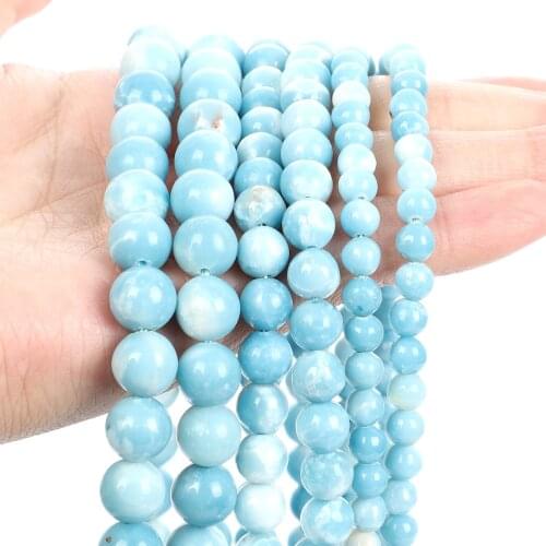 High Quality 6-10mm Natural Stone Bead For Jewelry Making DIY Round Domestic Larimar Stone Bead Charm Bracelet Necklace Handmade