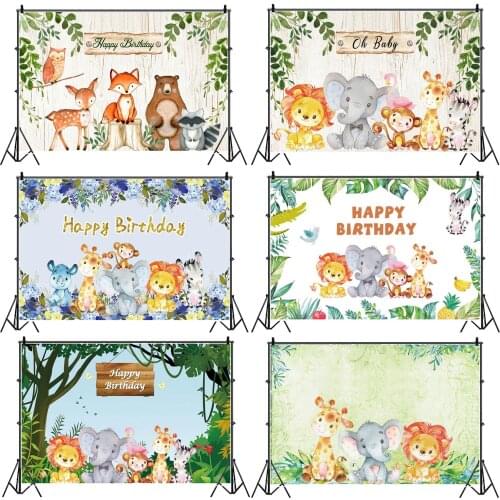 Baby Birthday Photo Backdrop Photocall Jungle Wild One Animals Personalized Photographic Background For Photo Studio Props