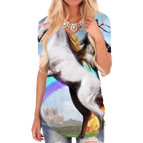 Giyu Brand Unicorn T Shirt Women Cat T-shirts 3d Rainbow V-neck Tshirt Flame Tshirts Printed Womens Clothing Summer Cool New