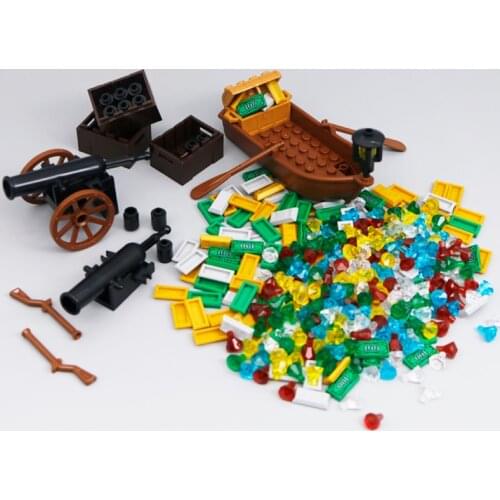 City Building Blocks Treasure Gold Diamond Jewel Gem chest Pirate Boat Cannon Ship Mini Bricks Figure Toys compatible with lego
