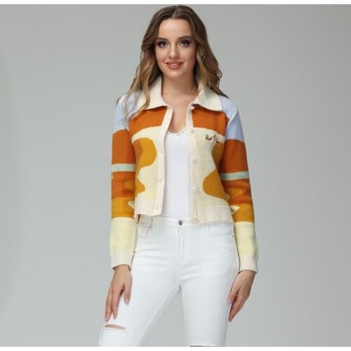 Short Knitwear Womens Lapel Sweater 2021 New Spring Autumn Korean Style Loose Coat Cardigan Top